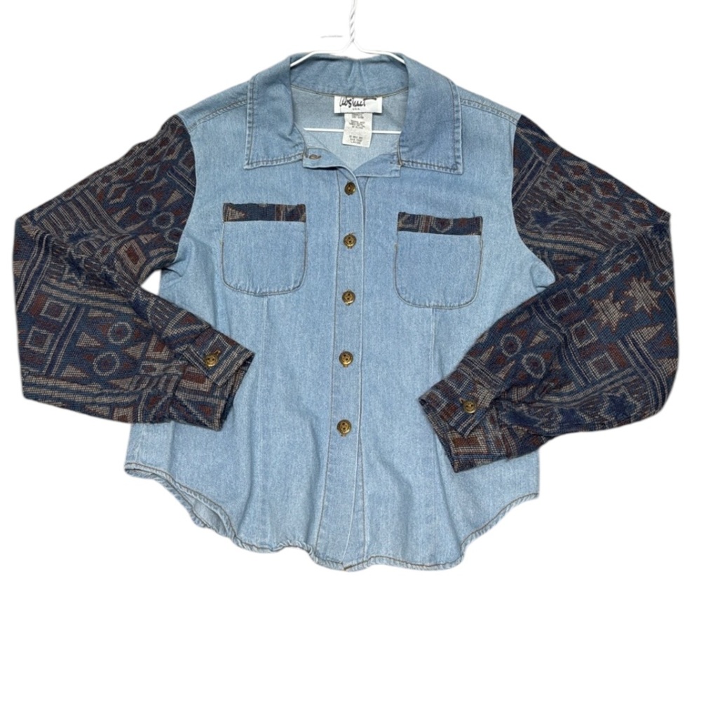 Abstract made in USA Vintage flannel printed sleeves chambray button down shirt